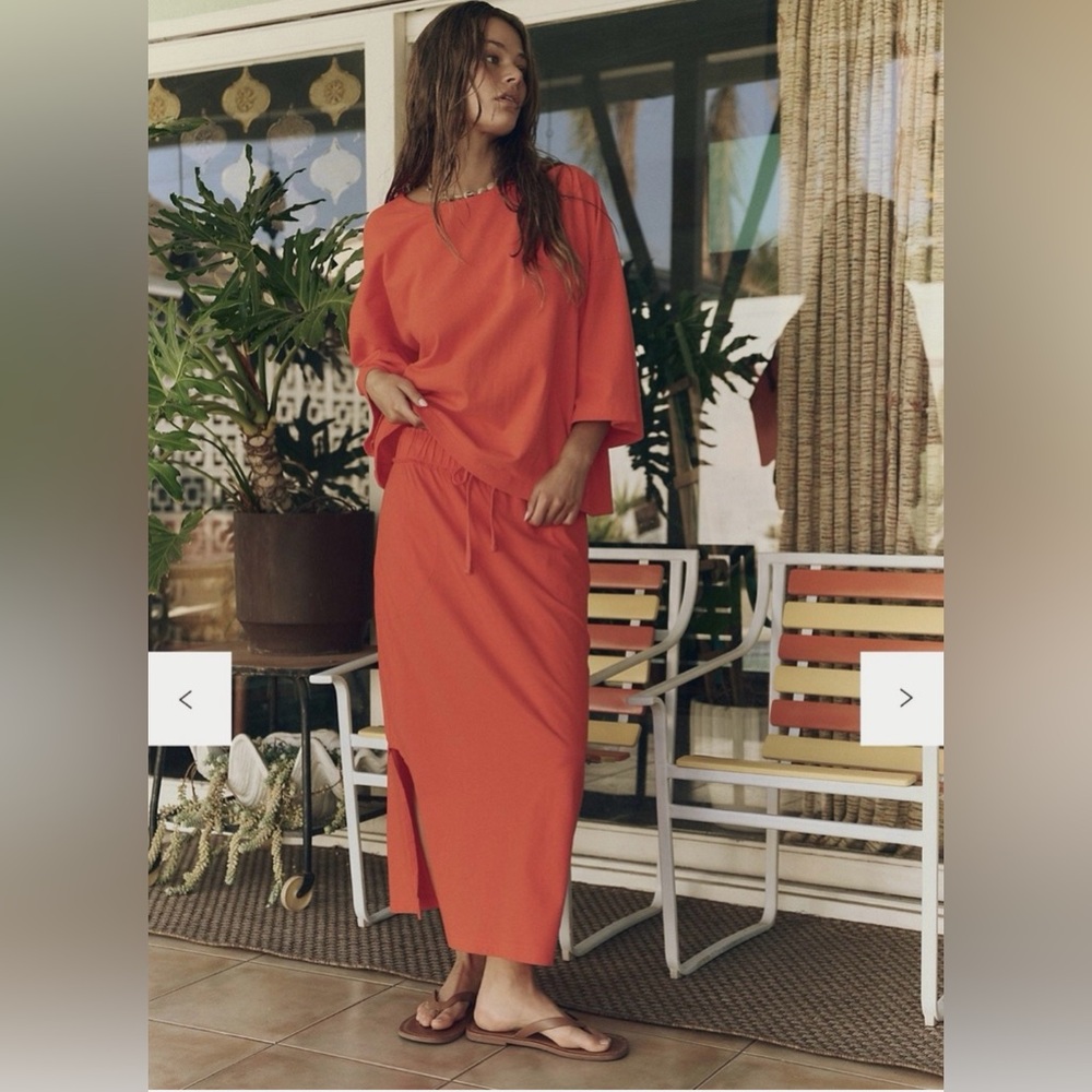 Free People Free-est Cherry Tomato Red Women's Midi Skirt Cotton Size Small - Picture 2 of 12